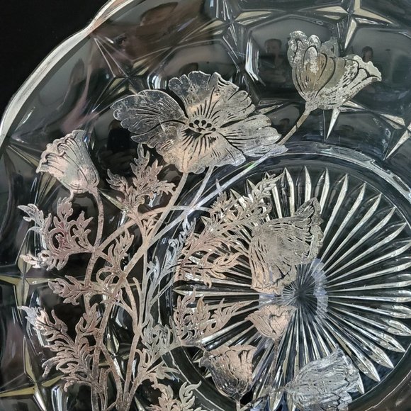 Vintage Silver City Glass Co "Flanders" Silver Overlay Raised Round Platter - Picture 3 of 9
